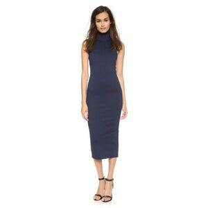 Torn by Ronny Kobo Mock Neck Halter Navy Blue Theodora Thiadora Ponte Midi Dress